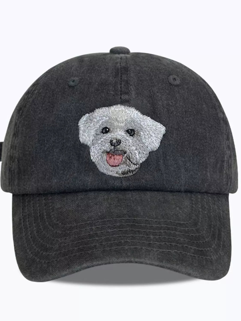 Baseball Cap Washed Denim Black Dog Embroidered Hat Maltese One Size 69a7963c-2a6b-4198-a51a-86f7977852e0-Max-Origin Trendsi
