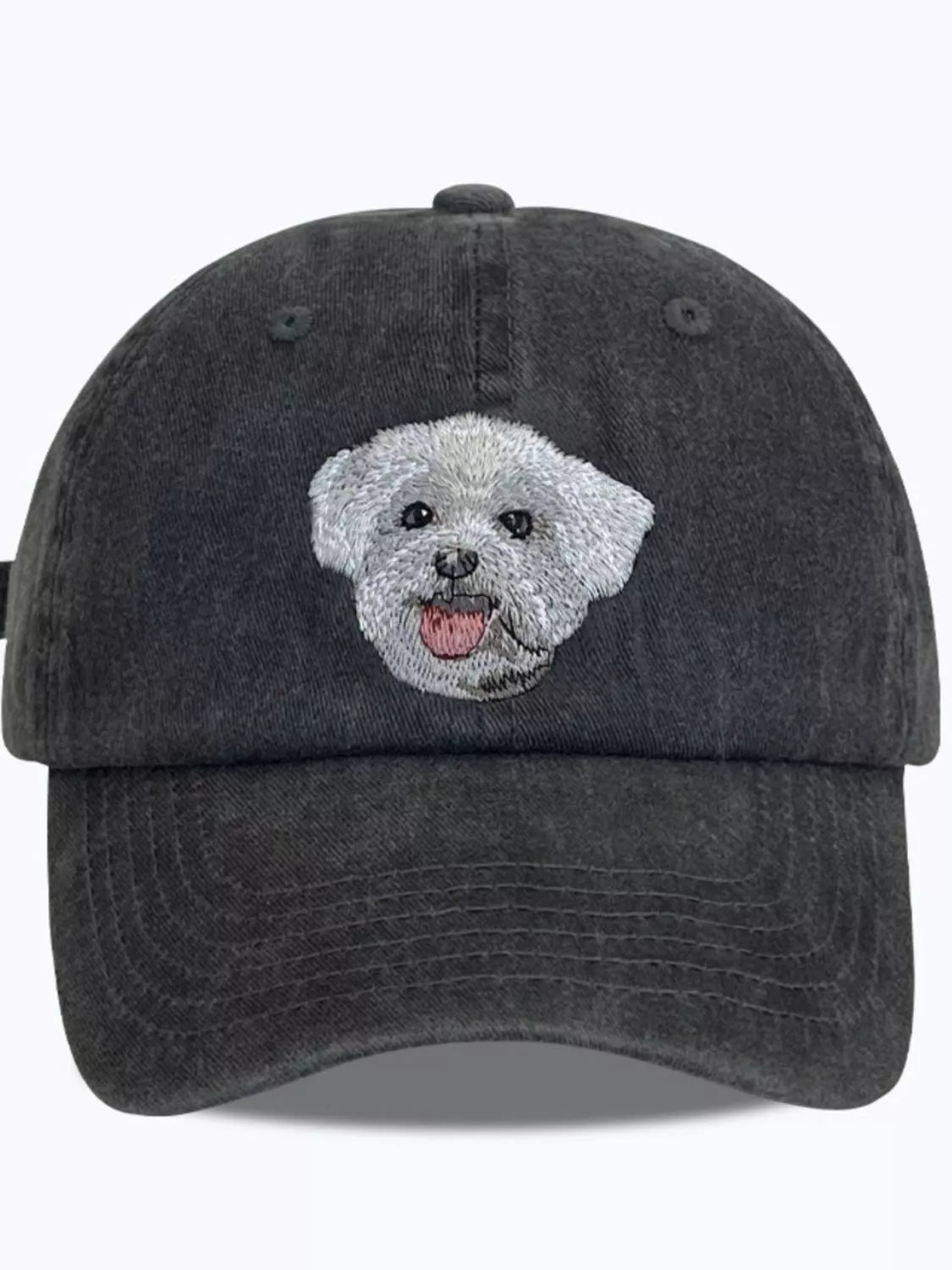 Baseball Cap Washed Denim Black Dog Embroidered Hat Maltese One Size 69a7963c-2a6b-4198-a51a-86f7977852e0-Max-Origin Trendsi