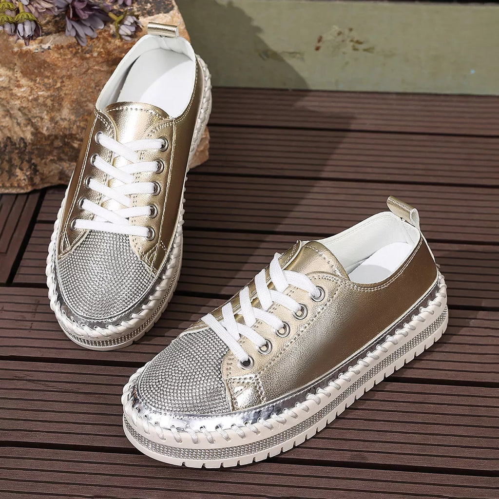 Women Sneakers Round Toe Platform Pu Leather Rhinestone Flat Shoes 69a7e66e056140d199a9cdd0b9b834aa-Max-Origin Trendsi