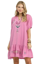 Umgee Embroidered Floral Babydoll Dress