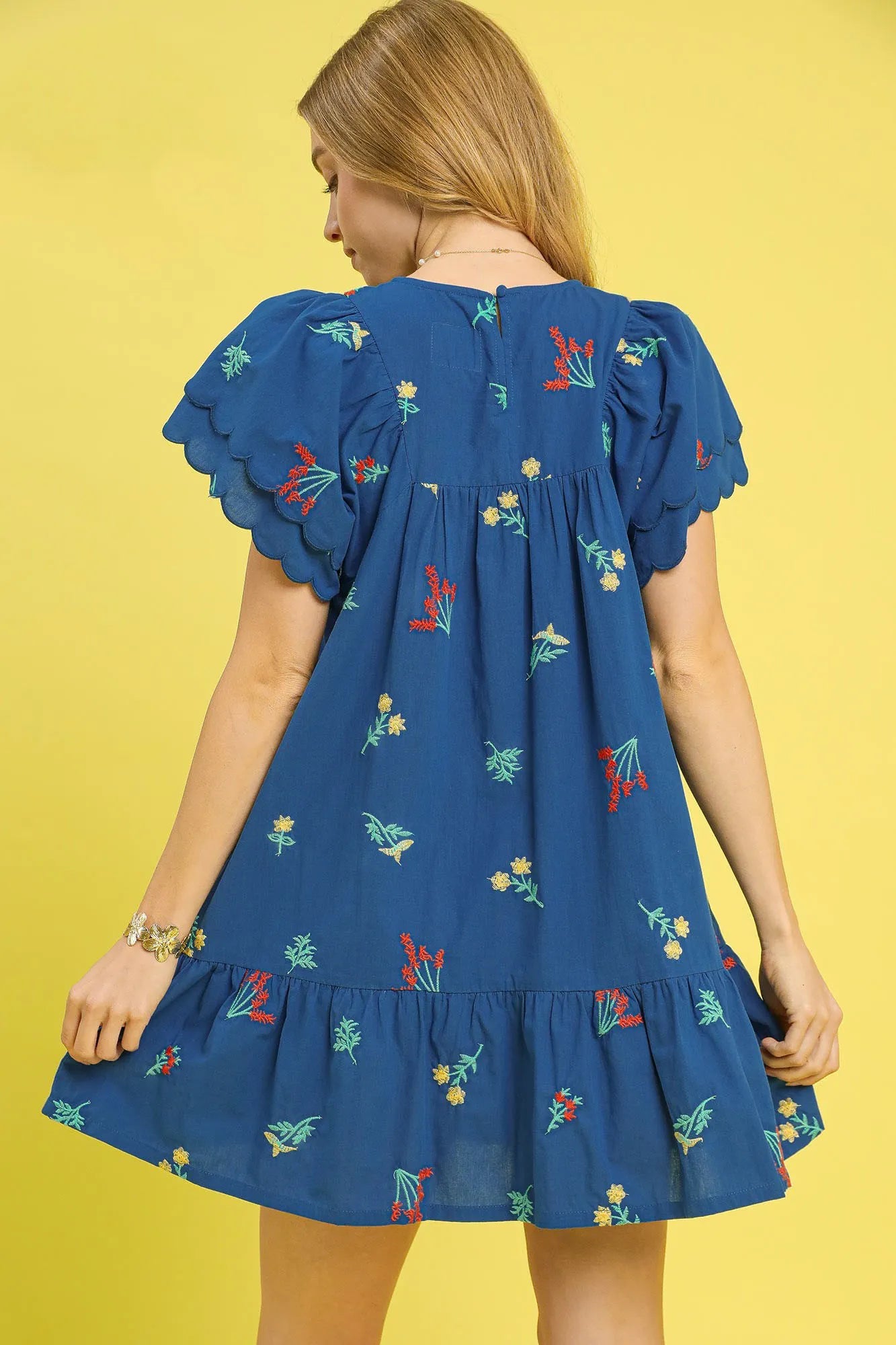 Umgee Mini Dress Dark Blue Ruffled Floral Embroidered Short Sleeve 69b19f35-231a-4d6a-a4ac-5753f7e9a5c0-Max-Origin Trendsi