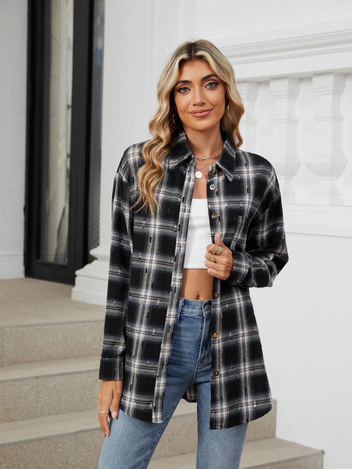 Plaid Shirt Button Up Long Sleeve Blouse 69b3967d-ae00-4cad-8257-ccdfab18206c-Max Trendsi