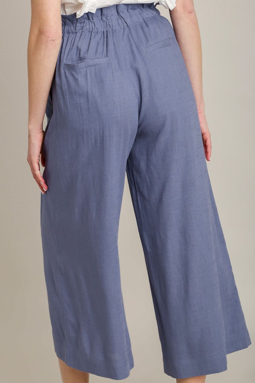 Umgee Linen Pants Wide Fit Dusty Blue Drawstring High Waisted Pocketed 69c047ea-752f-4f15-b84f-b04429833e54-Max Trendsi