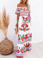 Floral Maxi Dress Off Shoulder Ruffle Belted High Waisted Ruched 69c47e88-c67f-4a35-84ee-1f26b7379ddf-Max-Origin Trendsi