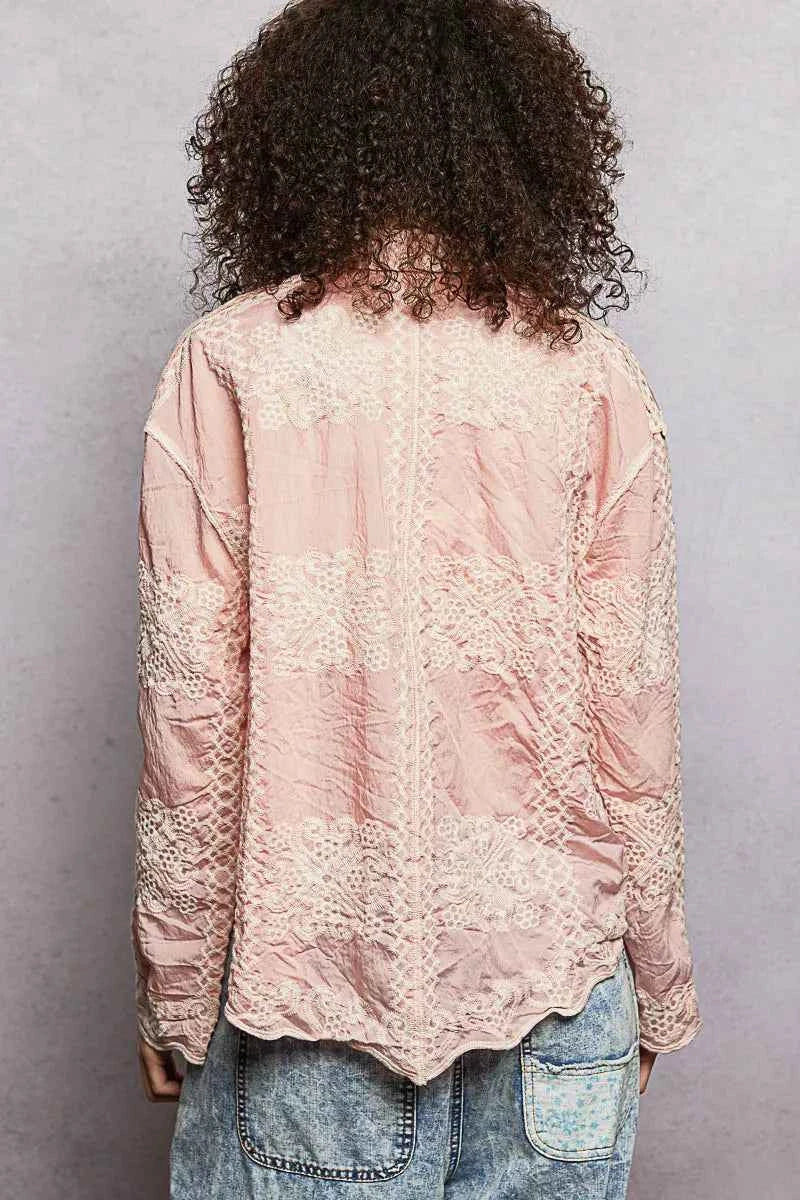 POL Women Shirt Pink Embroidery Floral Long Sleeve Top 69e21e29-ba3f-4b63-b976-feffe1f41da2-Max-Origin Trendsi
