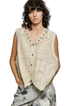 Professional Lace Trim Embroidered Floral V-Neck Crochet Vest