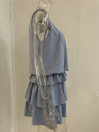 Minikleid Lagenrüschen Rüschenärmel Ärmellos Sommer Locker Fashion S-2XL