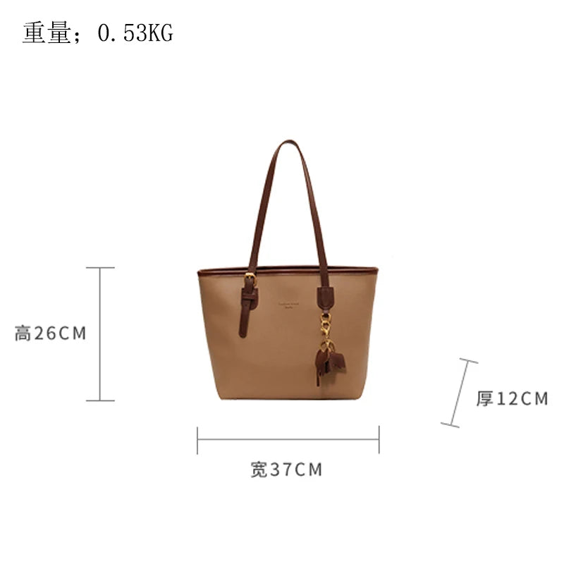 Women's Casual Shoulder Bag Large Zipper Pu Leather Contrast Tote Handbags