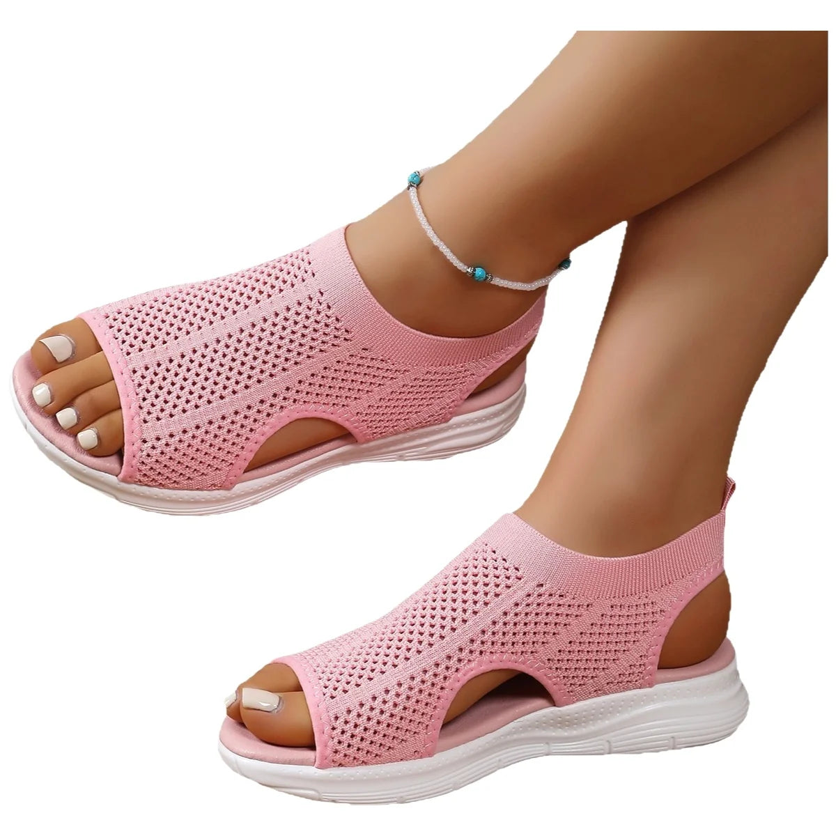Platform Sandals Women's Hollow out Breathable Mesh Open-Toe Mid-Heel Sandals