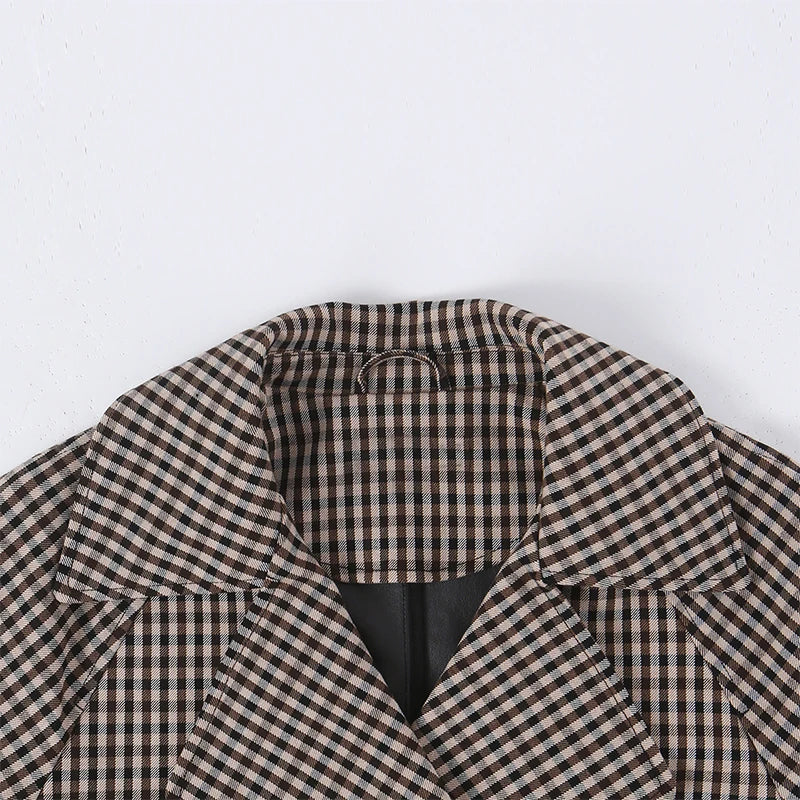 Women's Plaid Trench Coat Single-Button Casual Fashion Autumn Outwear