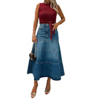 Fashion Denim Skirt Women's Vintage Jean Maxi Skirts High-Waisted Denim Skirt