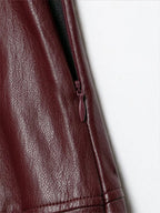 Women's Faux Leather Midi Skirt High-Waisted Pleated Casual Fashion