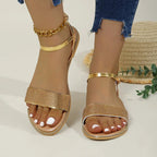 Rhinestone Women's Sandals Ankle Strap Pu Leather Open Toe Summer Flats