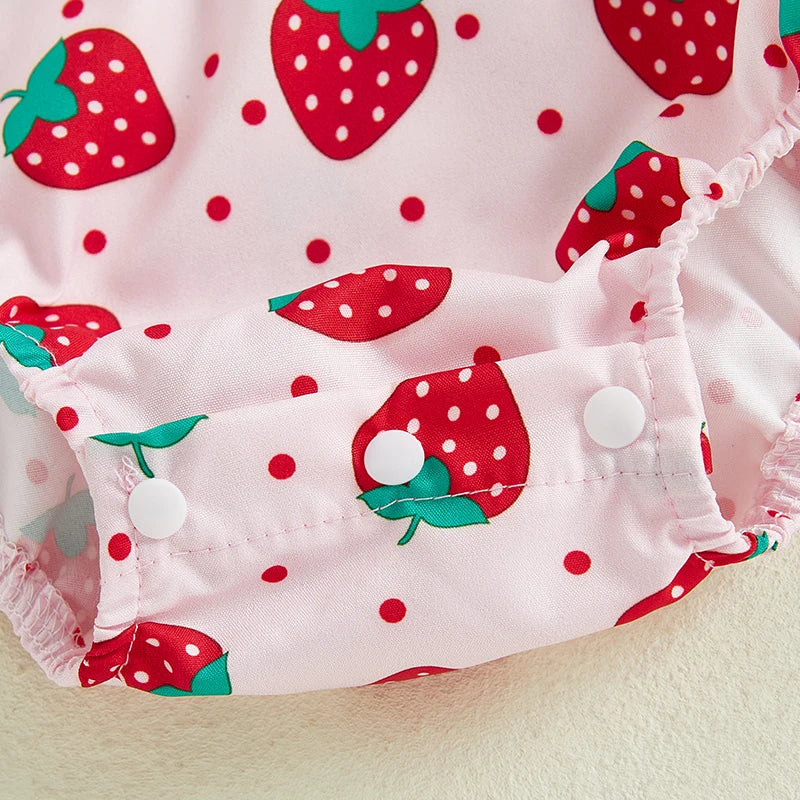 0-18M Newborn Baby Girl Summer Romper Strawberry/Donut Print Short Sleeve Jumpsuit