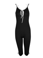 Damen Träger Capri Jumpsuits Mode Streetwear Sexy Elegant Schwarze Spitze Krawatte