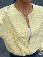 Fashion Jacquard Jacke mit Reißverschluss Gelb Kurz Langarm Lässiger Lockerer Mantel