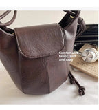 Fashion New Bucket Crossbody Bag Knot Strap Medium PU Leather Flap Shoulder Bag