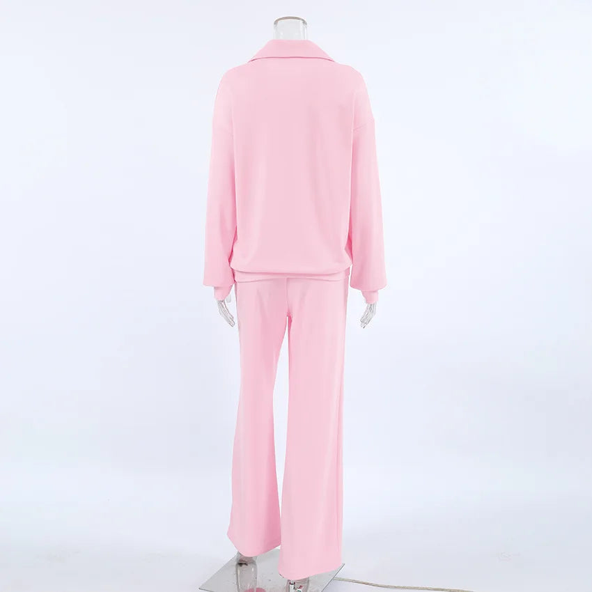Women 2PC Outfit Set Quarter Zip Long Sleeve Top Pants Set Casual Lounge