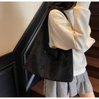 Women's Suede Shoulder Bag Floral Cutout Large Casual Handbags 2 in 1 Purses