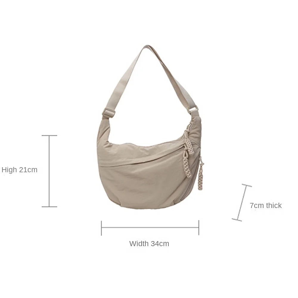 Lightweight Nylon Crossbody Bag Beige Casual Sports Hobos Dumpling Bag Women's