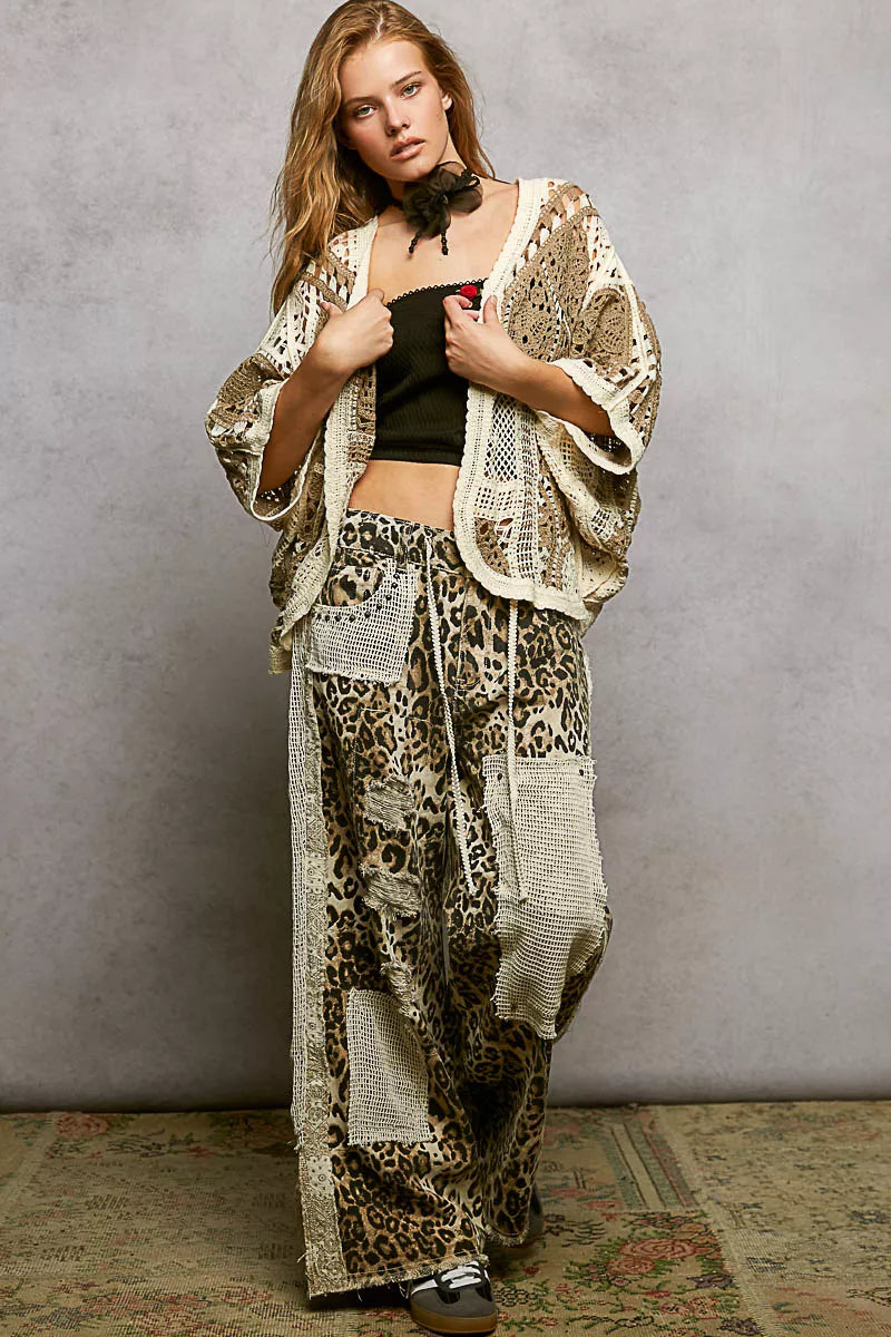 POL Crochet Cardigan Mocha Multi Open Front with Scalloped Edge 6a0113c2-7f76-4239-a028-5d723b1200e9-Max-Origin Trendsi