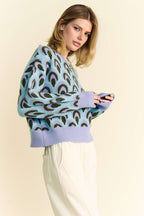 Davi & Dani Sweater Pastel Blue Eyelet Scale Jacquard Round Neck Drop Shoulder 6a03524d-c6e4-404d-a1d9-3635126ca7da-Max Trendsi