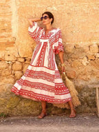 Maxi Dresses Colorful Printed V-Neck Balloon Short Sleeve Ruffled Oversized 6a1828ce26324821a0eea6779c6436dc-Max-Origin Trendsi