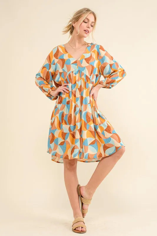 And The Why Mini Dress Geometric Colorful Printed Open Back Puff Sleeve 6a1a5c599a004624b86a46dd69fea2ca-Max-Origin Trendsi