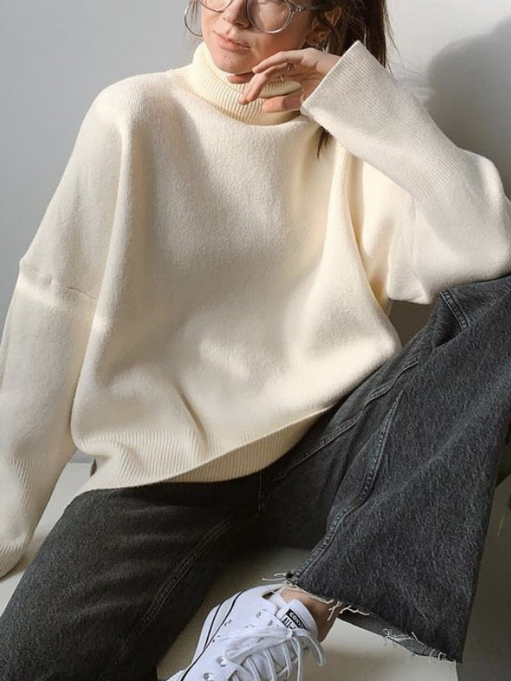 Ribbed Women Sweater Turtleneck Long Sleeve Soft Acrylic Loose Basic Pullover 6a1a71f8-7330-4aa2-a923-88d4935f8524-Max Trendsi