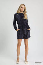 Umgee Mini Dress Velour Midnight Drawstring with Long Sleeves 6a3215be-786d-4b51-8091-643a70ed2b56-Max-Origin Trendsi