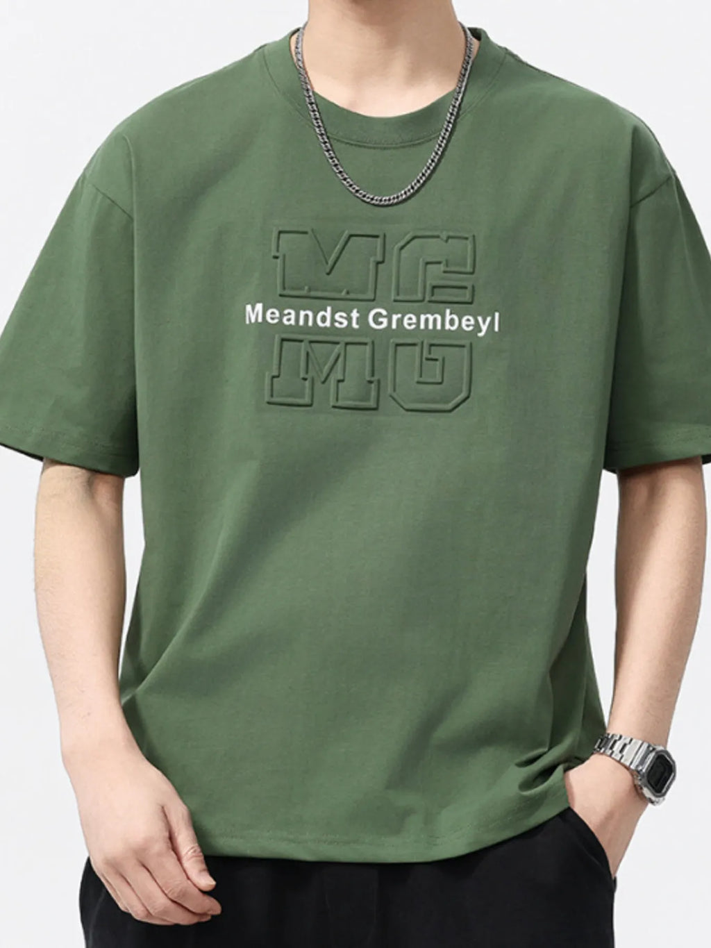 Men's Casual T-Shirt Round Neck Oversized Short Sleeve Top Plus Sizes Military Green 6a3b0d118fe942a198a3c3b7af35d3ba-Max-Origin Trendsi