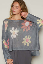 POL Women Knit Top Charcoal Flower Long Sleeve Oversized High Low Sweater 6a42fc09-3e69-4b92-9bfb-4b874b4c869d-Max Trendsi