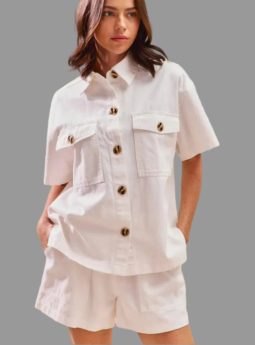 SO ME Button Down Denim Game Day Top and Shorts Set