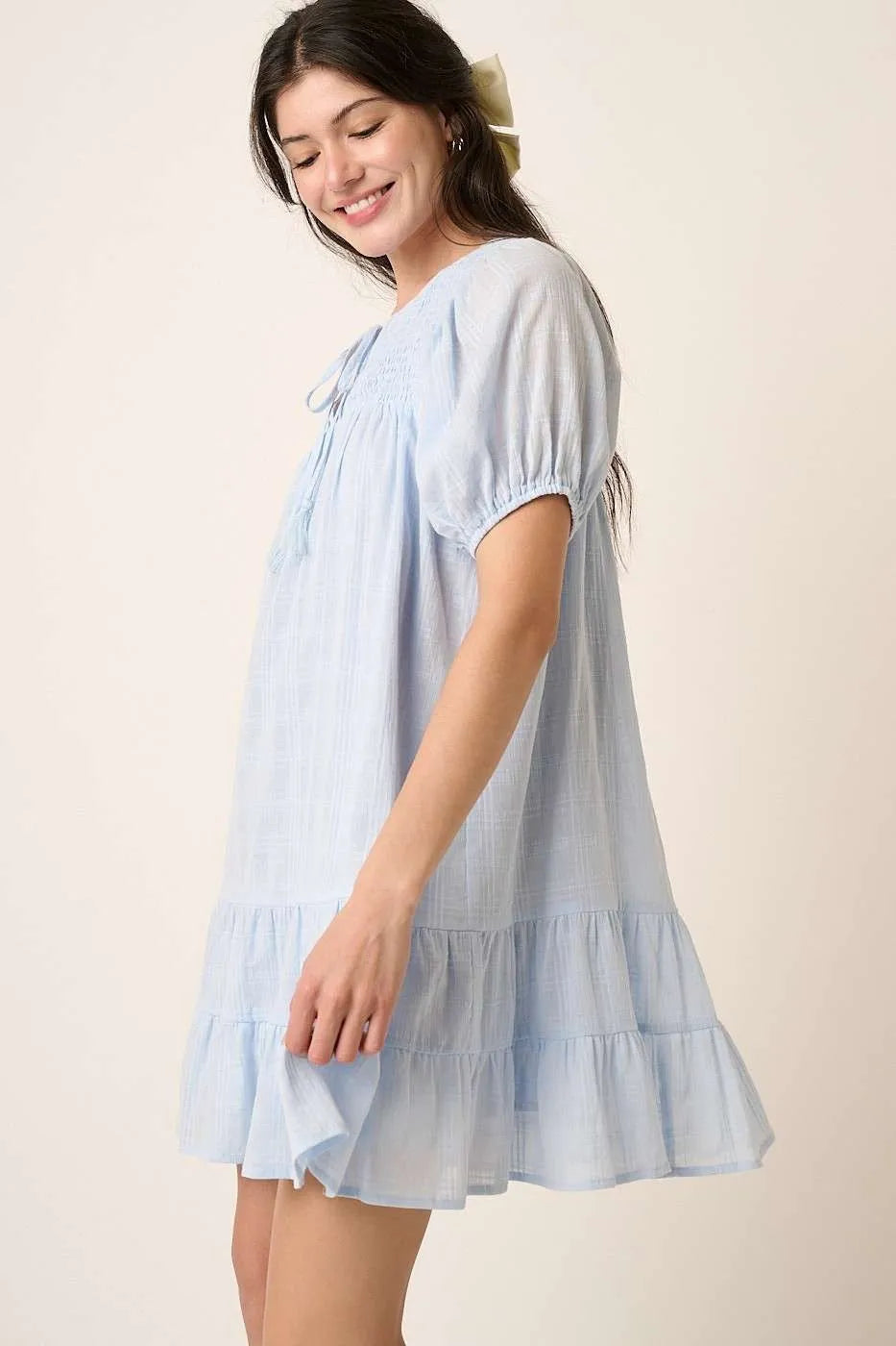 Mittoshop Mini Dress Cotton Tassel Tie Plaid Blue Gauze Short Sleeve 6a5664d5f2e14e52a0e48614941800ad-Max-Origin Trendsi