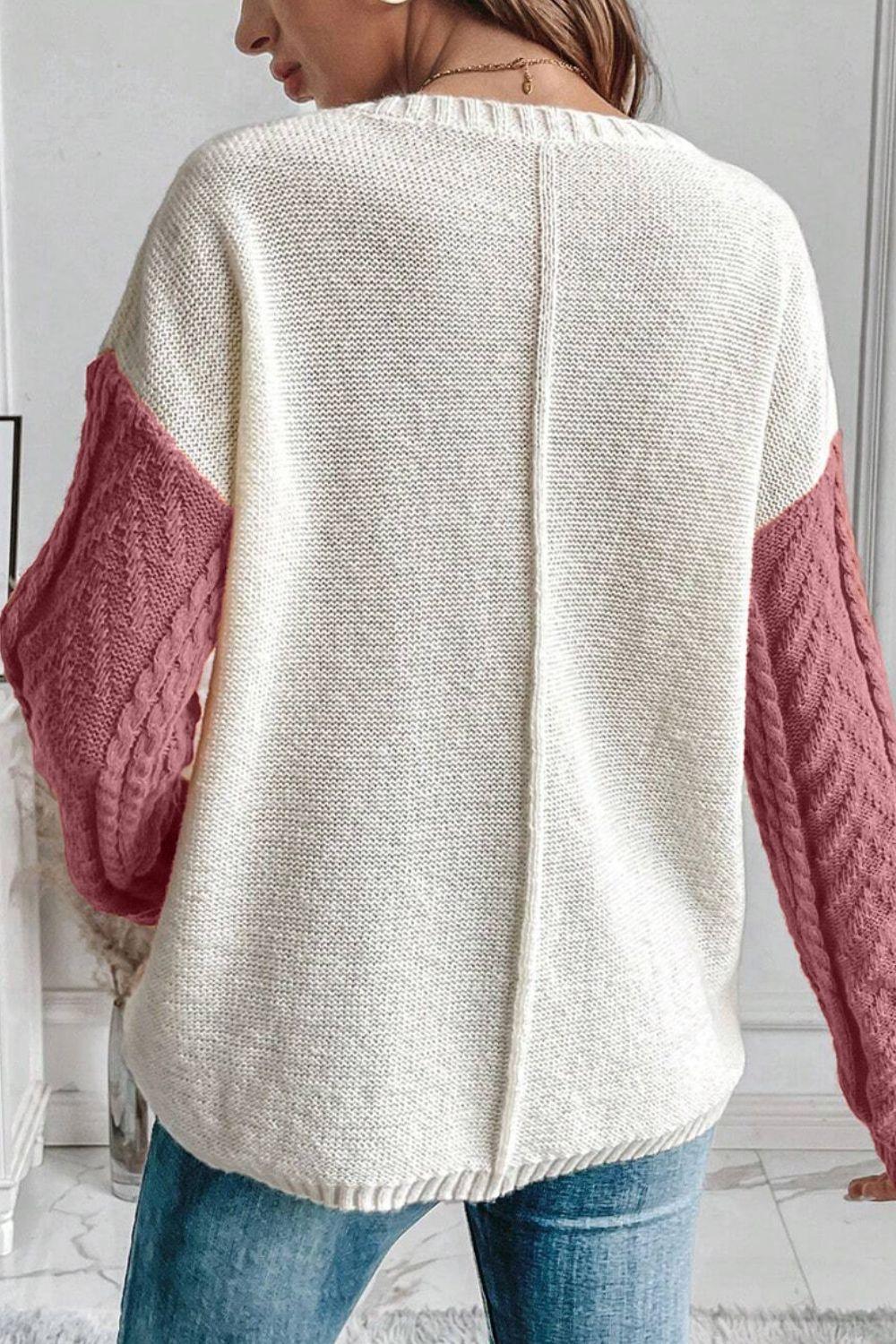 Sweater Color Block Round Neck Long Sleeve Knit pullover 6a646aa8-1706-4f27-93a3-7b9d52d2c715-Max Trendsi