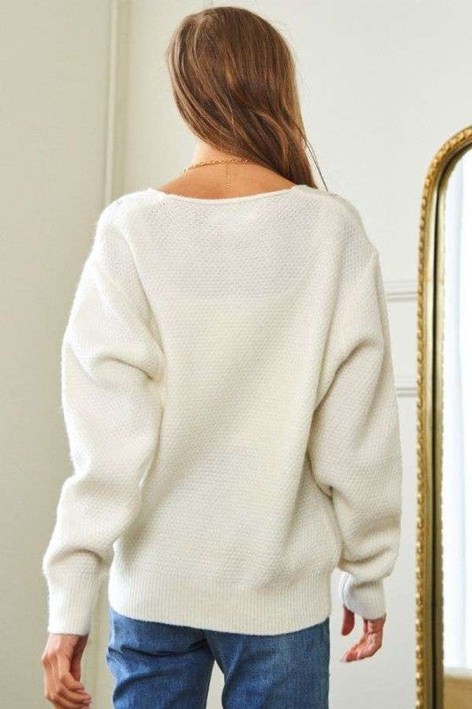 Davi & Dani White Cardigan Flower Embroidered Button Up Long Sleeve Knitwear 6a744bce-c03a-4925-b15e-0a7a3eb74d08-Max Trendsi