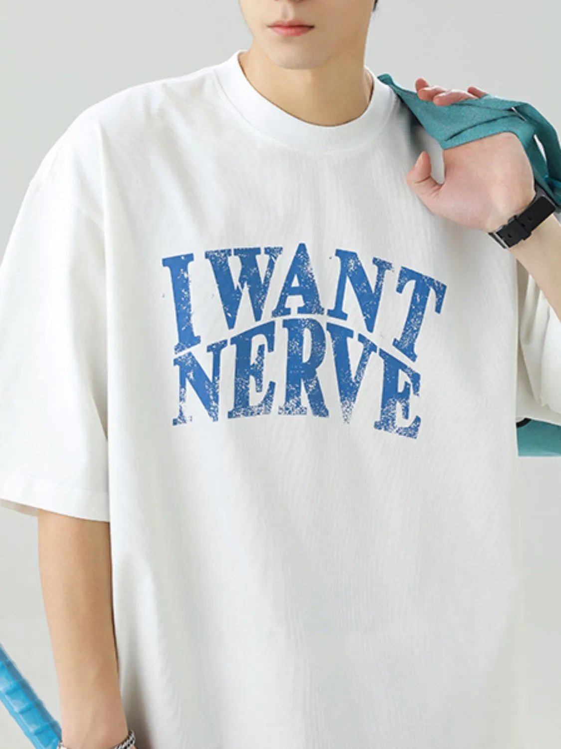 Men's Cotton T-Shirt Round Neck I Want Nerve Graphic Print Top Tees White 6a76881e-4bc2-44d6-9fa9-e6f217ecbdc3-Max-Origin Trendsi