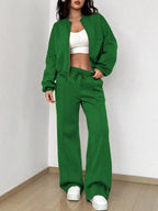Womens Outfit Set Casual Solid Color Zipper Jacket and Wide Leg Pants 6a77924604c04a53b9892bf4c45f7e39-Max-Origin Trendsi