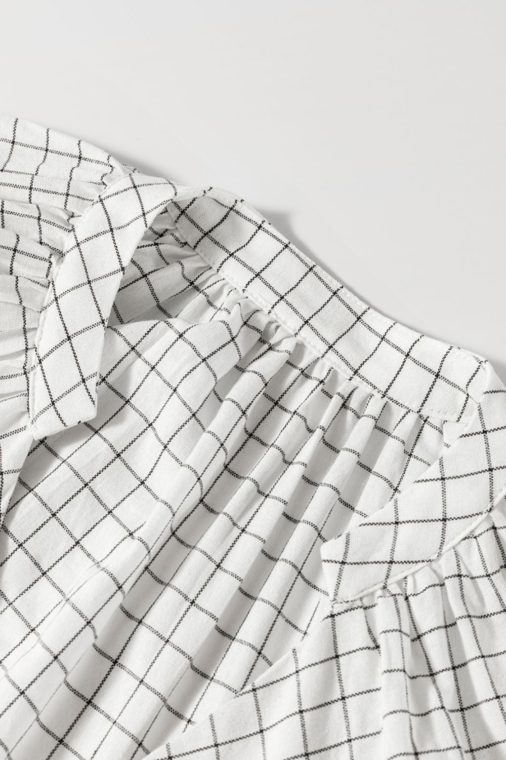 Mini Dress Frill Plaid Oversized Notched Balloon Long Sleeve Cotton Blend 6a7ba2fa-68a8-4133-bfc6-6c60c605c13c-Max Trendsi