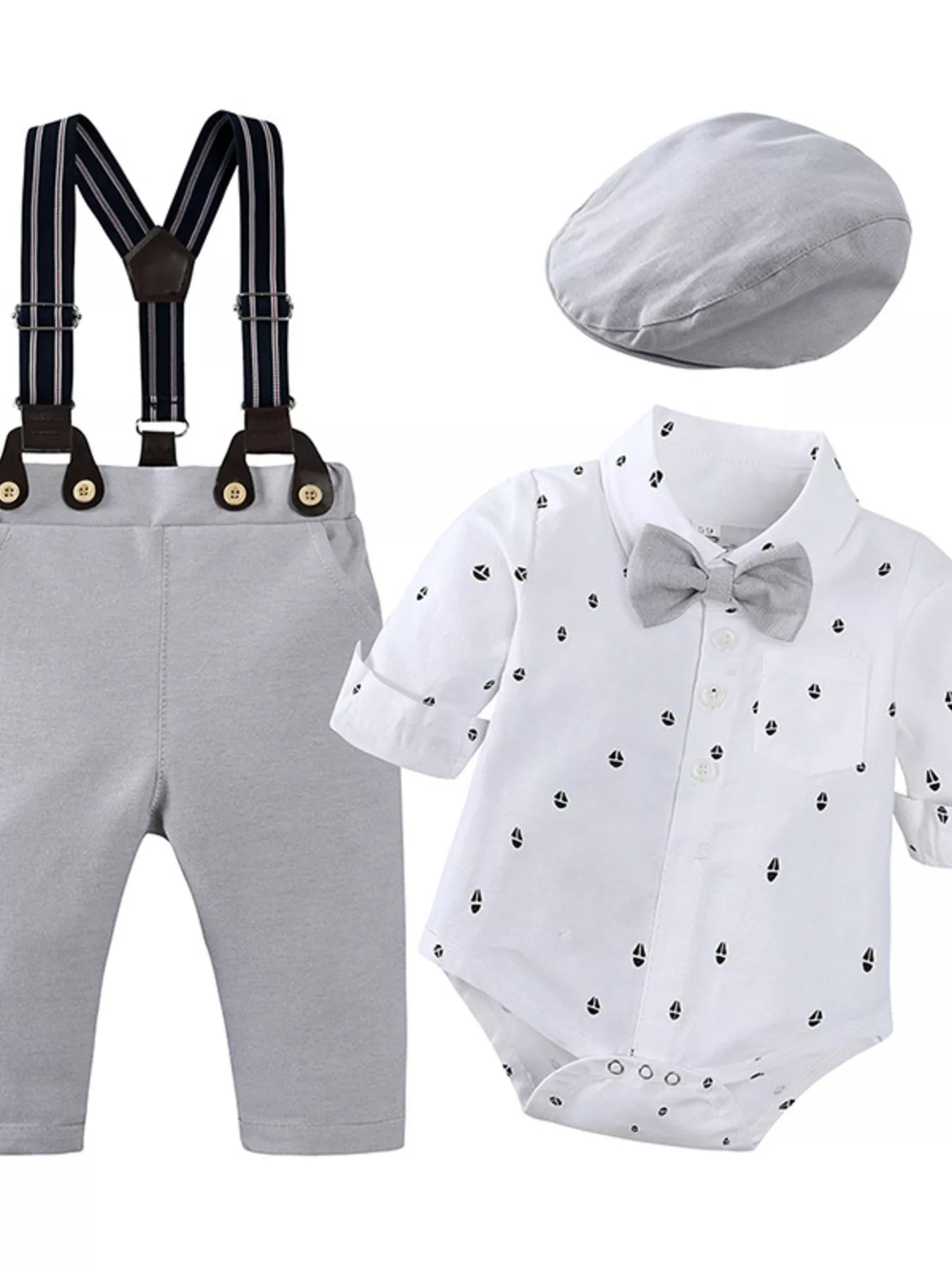 Boy's Outfit Set Cotton Button Up Shirt and Pants Overall 4 Pcs for Children 6a8426a11d9c416f903c4ad9e96c9402-Max-Origin Trendsi