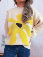 Women's Sweater Flower Dropped Shoulder Knit Long Sleeve Pullover 6a899519a6f049f68bfa9ce646d3698e-Max-Origin Trendsi