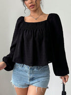 Blouse Swiss Dot Square Neck Long Sleeve Tops 6a8cd817-3eb6-43be-9e96-3bd5fa6f829c-Max Trendsi