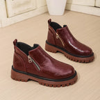 Women's Boots Pu Leather Side Zipper Round Toe Block Mid Heels Shoes 6a9ace9faa6641939f94df2684d84029-Max-Origin Trendsi