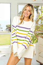 BiBi Women Sweater Ivory Multi Stripe Mardi Gras Ribbed Hem Knit Top 6a9fde7574384c2f95dc6bd83affeb81-Max-Origin Trendsi