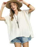 Umgee Flowy V-Neck Short Sleeve Blouse