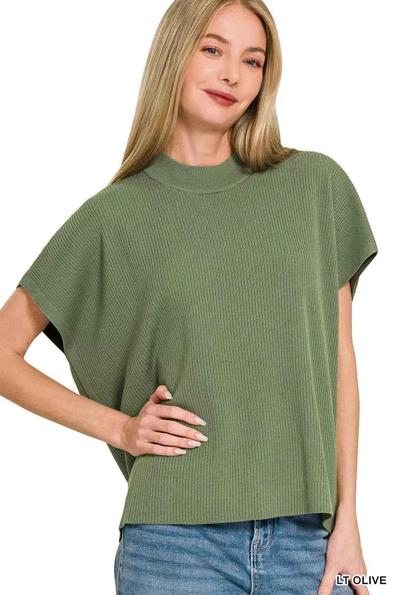 Zenana Viscose Mock Neck Short Sleeve Boxy Sweater