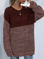 Women's Oversized Sweater Color Block Long Sleeve Knitwear 6ad6731e-c295-4a60-bde1-9fc8ddc76db7-Max-Origin Trendsi