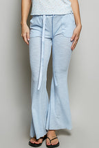 POL Drawstring Textured Ribbed Knit Pants in Light Blue