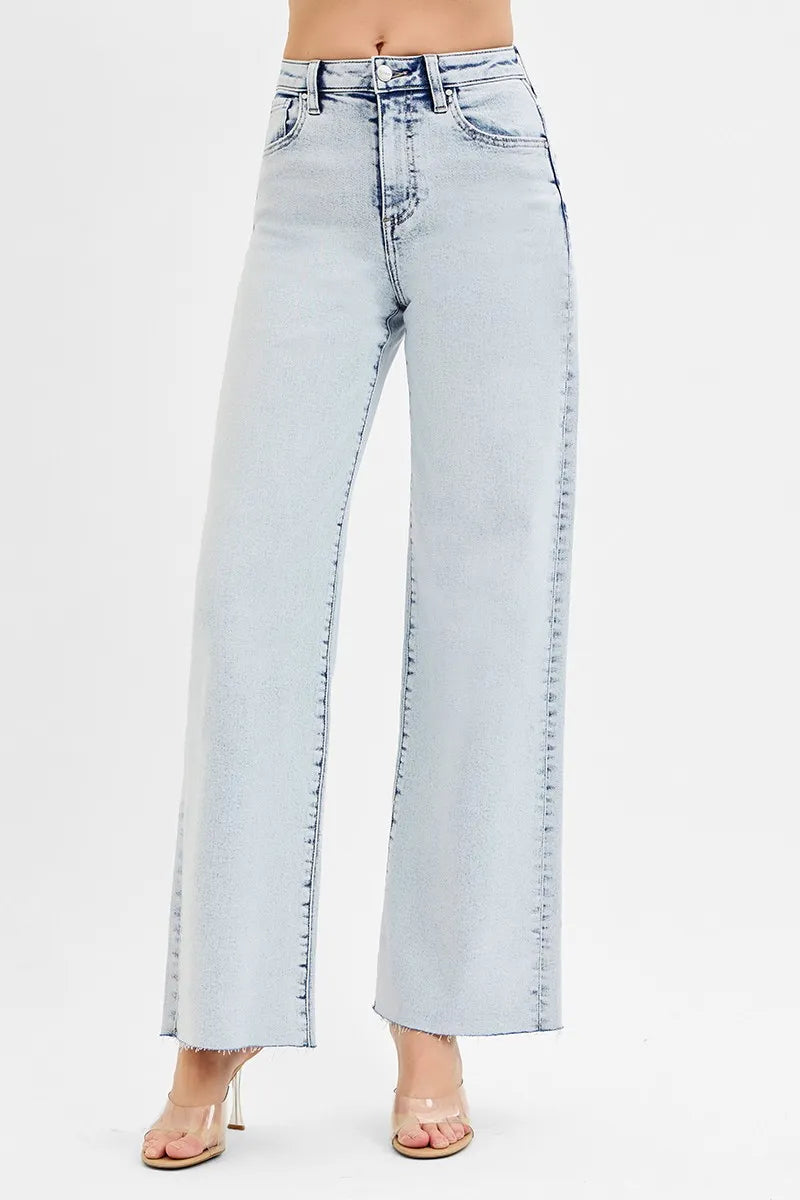 RISEN Wide Leg Jeans Women's High Rise Basic Style Light Wash Denim LIGHT