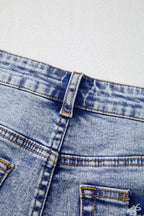Denim Shorts Pearl Studded Pockets Raw Hem Light Blue 6ae170eb-8875-49fc-819e-234761140139-Max-Origin Trendsi